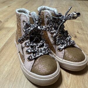 Gold Glitter Kids High-Top Sneakers